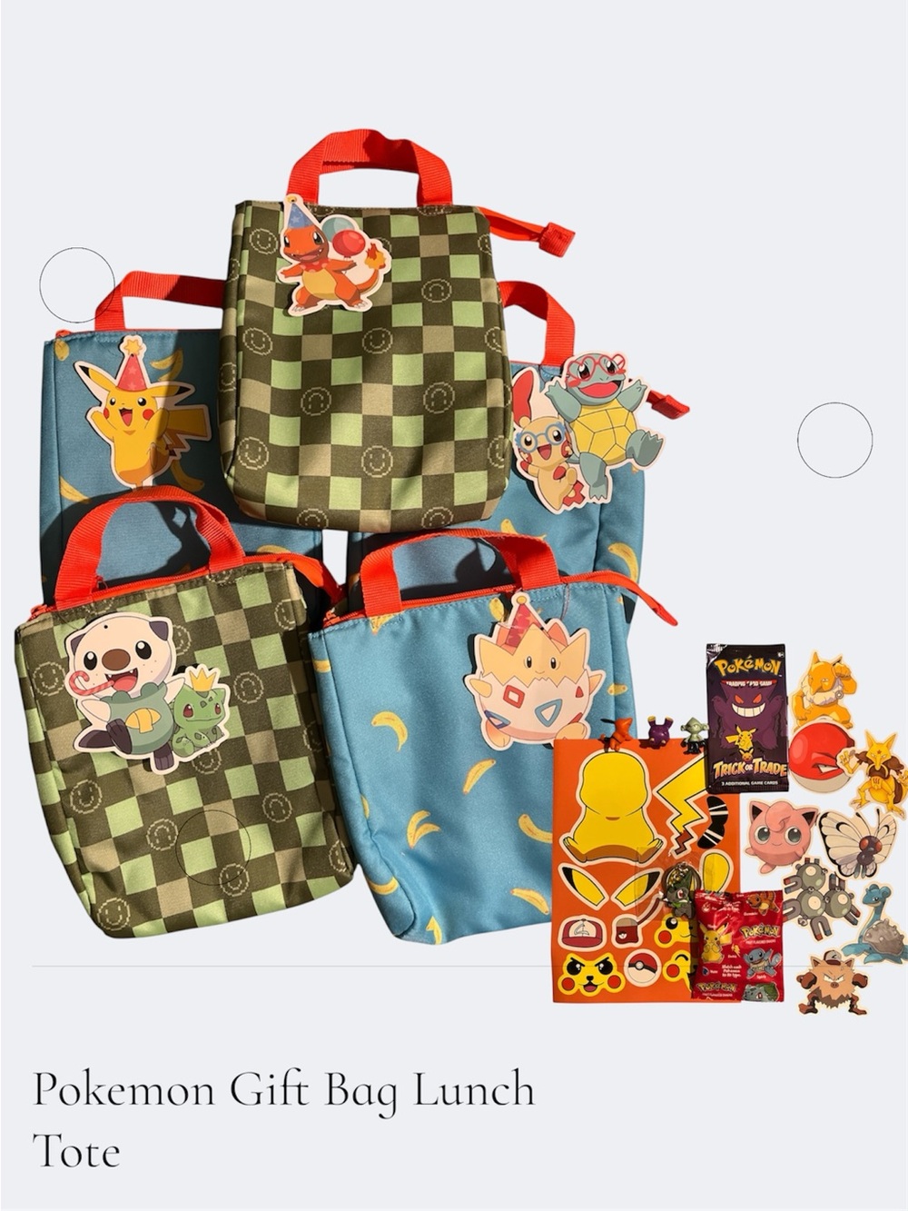 Pokemon Gift Lunch Tote Bags with Goodies Cards Bundle